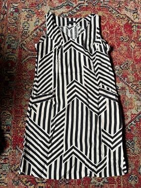 Charlie B Black & White Geometric Stripe Midi Dress